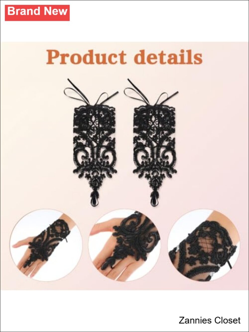 👻 Women's Lace Fingerless Gloves Wedding Party Gothic Cosplay - Picture 4 of 6